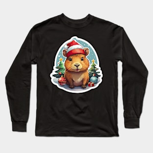 Capybara Christmas, Christmas Animals, Cute Adorable Funny Capybara Long Sleeve T-Shirt